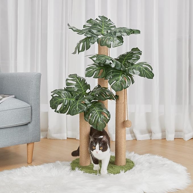 31.5Inch Cat Scratching Post,Cat Scratcher Tree with 3 Scratching Poles & 2 Interactive Dangling Balls,Cats Scratching Posts for Indoor Kitten & Adult Cats - PAWPICO