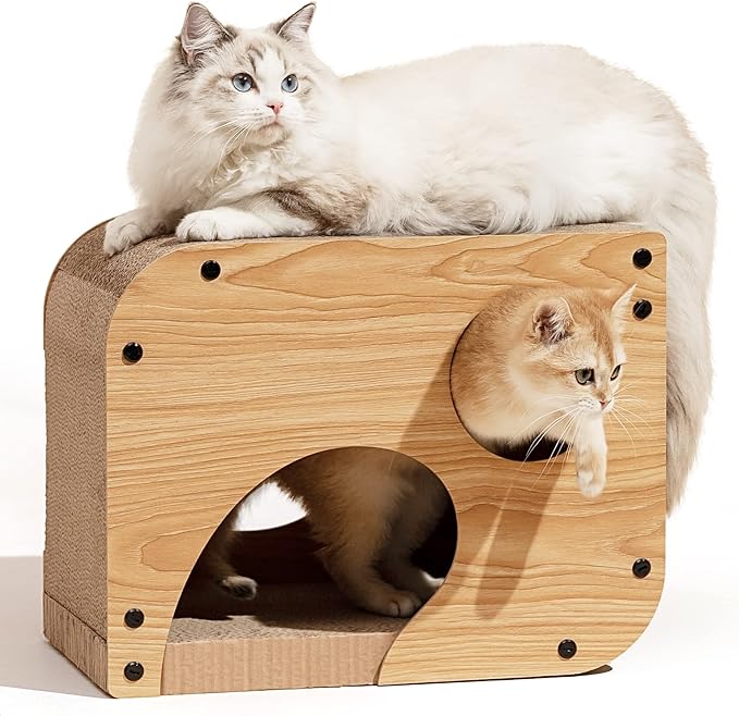 FUKUMARU Cat Scratcher Lounge, 17.3 X 9.8 X 13.4 Inches Vertical and Horizontal Cardboard Cats House, Cat Scratching Post for Indoor Cats as Tunnel and Sofa - PAWPICO