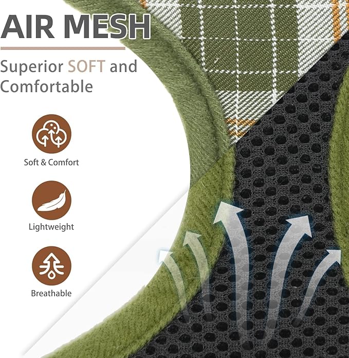 PUPTECK Soft Mesh Dog Harness and Leash Set Pet Puppy Cat Comfort Padded Vest No Pull Harnesses, Olive Green, S PUPTECK