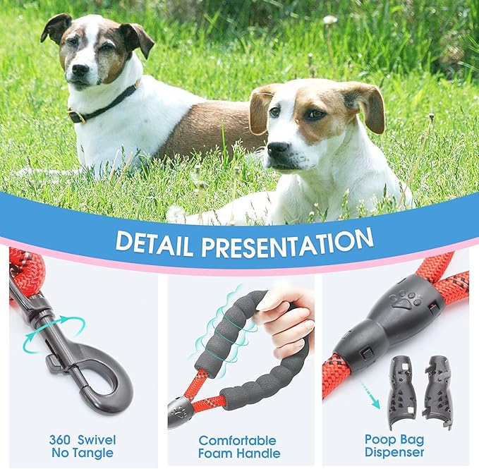 BAAPET 2/4/5/6 FT Dog Leash with Comfortable Padded Handle and Highly Reflective Threads for Small Medium and Large Dogs (5FT-1/2'', Red) - PAWPICO