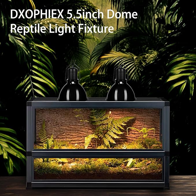 5.5inch Shallow Dome Reptile Light Fixture Reptile Heat Lamp Terrarium Reptile UVB Light Fixture for Bearded Dragon, Lizard, Hermit Crab, Turtle Tank and Vivarium(Max 100W) DXOPHIEX