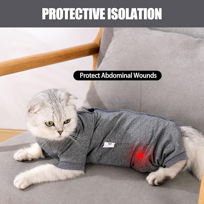 LIANZIMAU Cat Surgical Recovery Suit Professional for Male Female Dog Abdominal Wounds Cone E-Collar Alternative Anti-Licking Pet Surgical Recovery Pajama Suit Soft Fabric Onesie for Cats Lianzimau