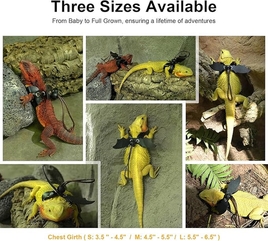 Bearded Dragon Harness and Leash Set, Adjustable Harness Soft Leather-3 Sizes (S, M, L) with Black Wing, Upgrade Lizard Reptile Leash Harness for Bearded Dragon,Lizard, Iguana or Gecko Bopurle