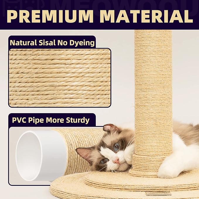 Cat Scratching Post 41.7" Tall Scratching Post for Indoor Cats Cat Scratcher Cat Tree Wrapped Sisal Rope Large Cat Scratching Post Cute Cat Scratching - PAWPICO