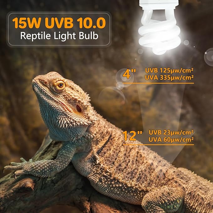 Lucky HERP UVA UVB Reptile Light 10.0, Desert UVB 150 Compact Fluorescent Lamp, UVB Light for Reptiles 15W, UVA UVB Reptile Light Bulb, UVB Bulb for Reptiles Bearded Dragons Lizards Tortoises Snakes LUCKYHERP
