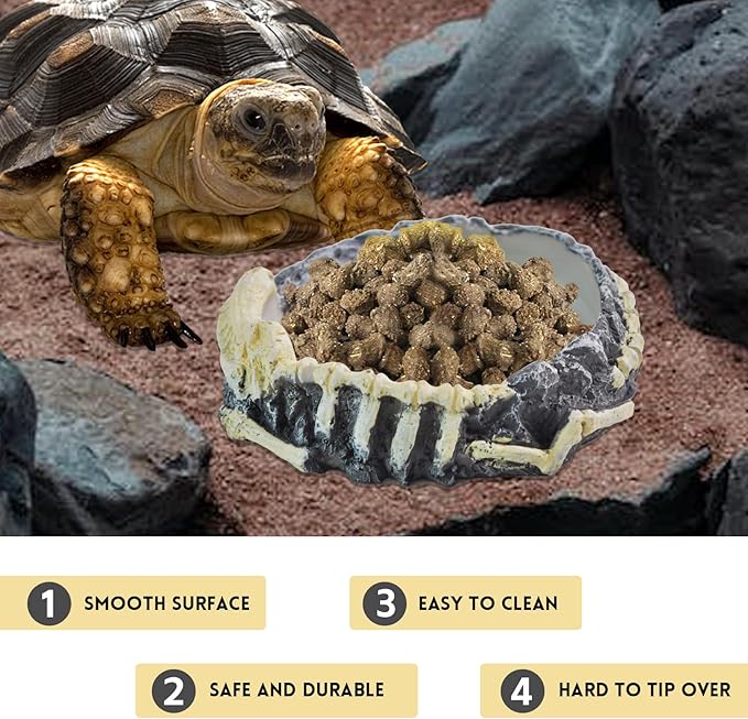 Reptile Food Water Bowl Resin Rock Reptile Feeding Dish Tortoise Feeder Food and Water Plate Amphibian Drinking Basin Reptile Habitat Tank Accessories for Turtle Lizard Leopard Gecko Chameleon MUYG