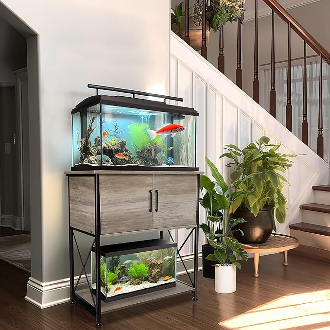 20-29 Gallon Aquarium Stand Metal Frame Fish Tank Stand with Cabinet Storage, for 20 Gallon Long Aquarium,30.7" L*16.5" W Tabletop,330LBS Capacity Grey PG01YGZ Herture