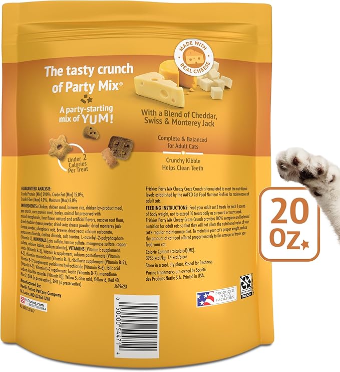 Purina Friskies Cat Treats, Party Mix Cheezy Craze Crunch - 20 oz. Pouch PurinaTreats