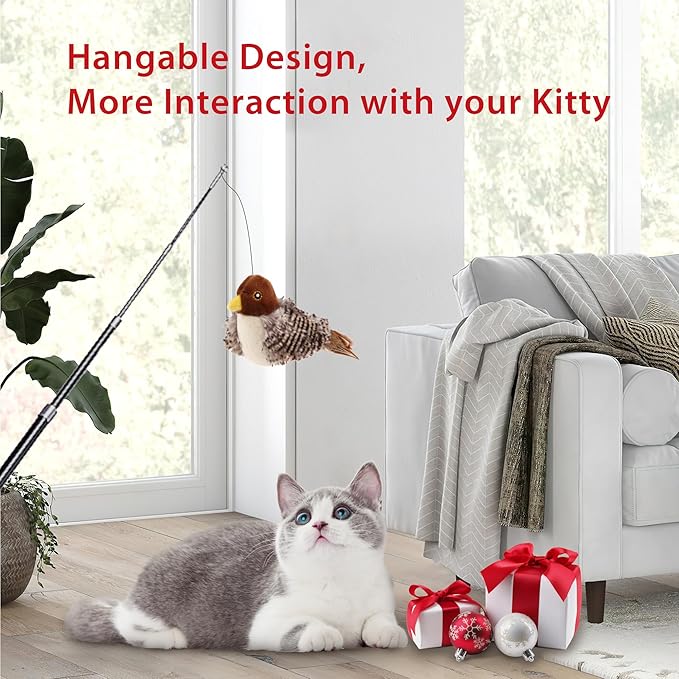 Gigwi Chirping Bird Cat Toys for Indoor Cats, Interactive Cat Toy with Real Electronic Squeaky Sound and Feather, Kitten Toys Automatic Cat Toy for Cat Exercise & Kicker to Self Play, Relieve Boredom - PAWPICO
