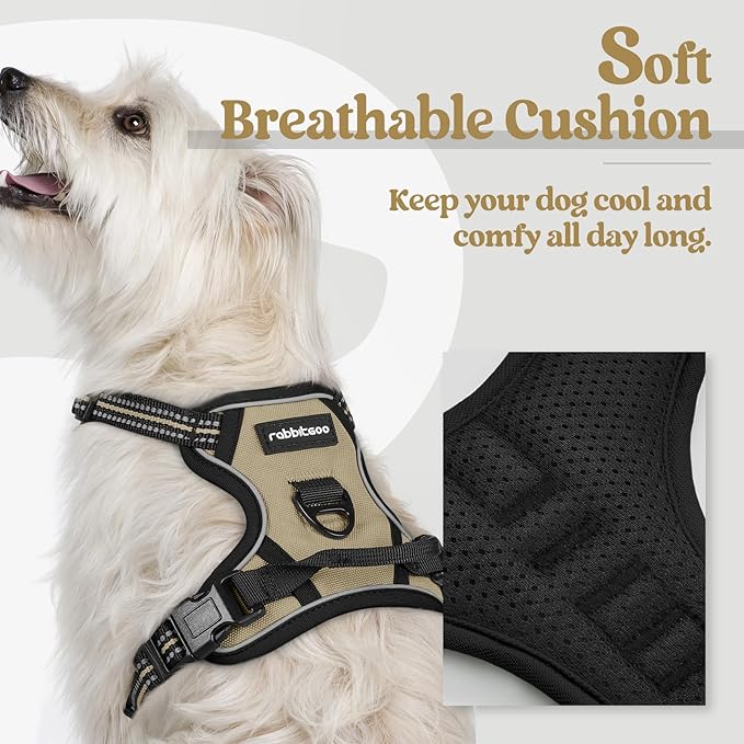 rabbitgoo Dog Harness No Pull with 2 Leash Clips, Adjustable Soft Padded, Reflective Oxford No Choke Pet Vest with Easy Control Handle for Puppy, Beige, XS rabbitgoo