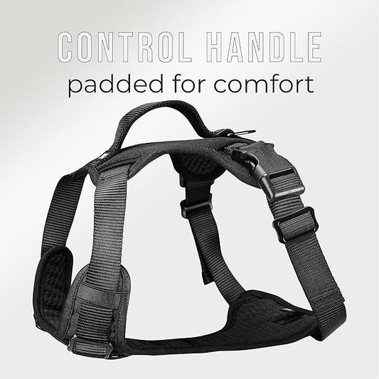 TUG Dog Harness with 2 Leash Connection Points | Adjustable, Padded, Lightweight Harness | Handle on Back | No-Pull Front Clip (Small, Black) TUG
