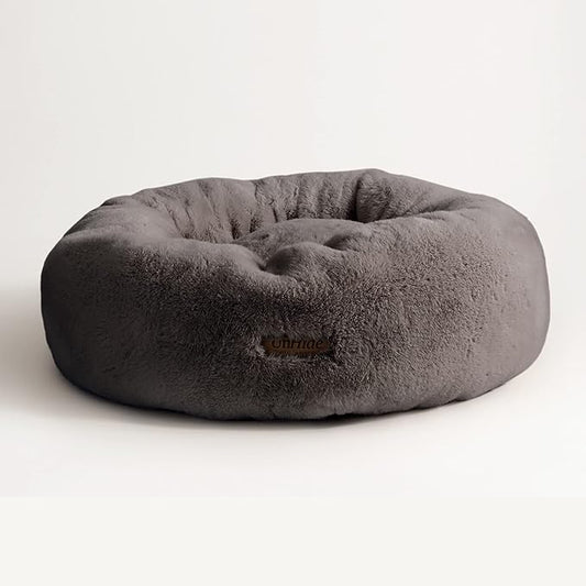 UnHide Floof Pet Bed - XL (40"x14") - Extra Soft Dog Bed - Removable Faux Fur Cover - Machine Washable - Helps Ease Pet Anxiety & Provides The Perfect Sleep, Charcoal Charlie - PAWPICO