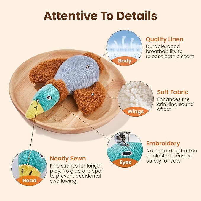 Potaroma Birds Cat Toys, 2 Pack Catnip Toys Soft Durable, Crinkle Sound Kicker Toys for Interactive Indoor Kitten Exercise 6.5 Inches for All Breeds - PAWPICO