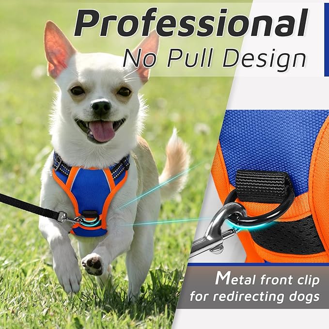 Eagloo Dog Harness for Large Dogs, No Pull Service Vest with Reflective Strips and Control Handle, Adjustable and Comfortable for Easy Walking, No Choke Harness with 2 Metal Rings, Blue & Orange, XS GoExplorewithEagloo