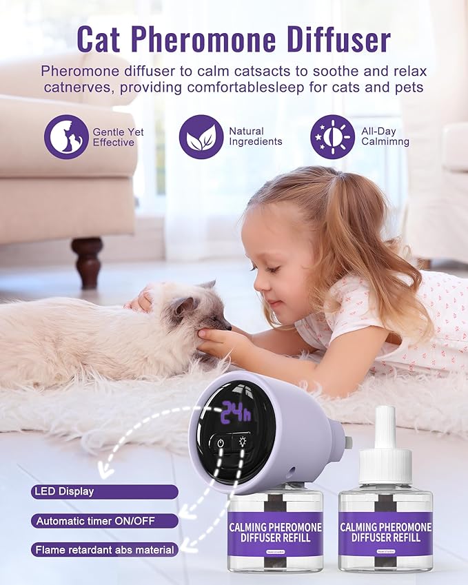 lesotc Cat Pheromones Calming Diffuser Effectively Relieve Anxiety Stress Cat Calming Diffuser Multicat Pheromones Diffuser Refill Reduce Fighting Spraying and Scratching Calm Relaxing Fits All Cats lesotcbrand