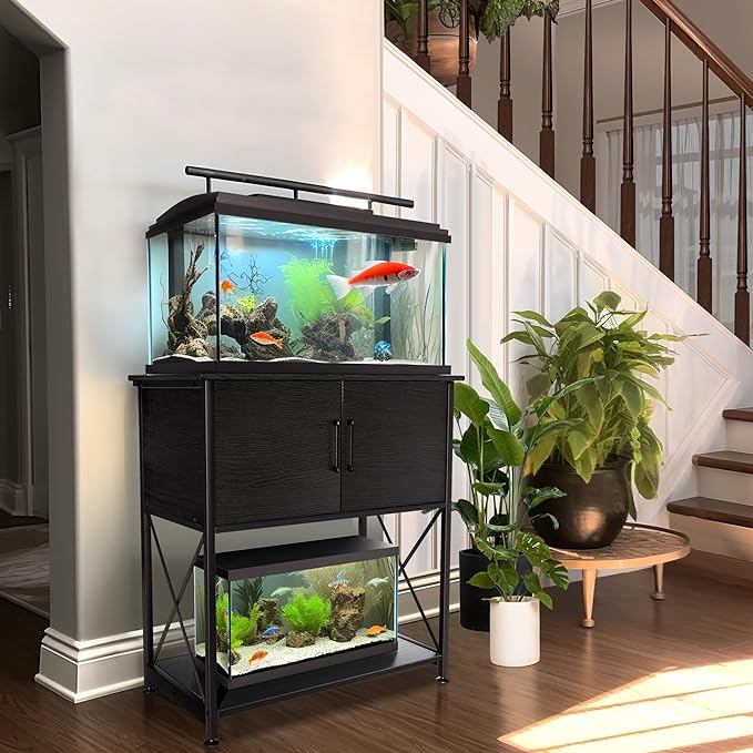 20-29 Gallon Aquarium Stand Metal Frame Fish Tank Stand with Cabinet Storage, for 20 Gallon Long Aquarium,30.7" L*16.5" W Tabletop,330LBS Capacity Black PG01YGB Herture