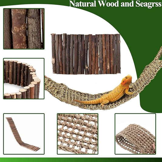 HERCOCCI Bearded Dragon Tank Accessories, Large Reptile Bridge Hammock Flexible - Jungle Climbing Vines and Leaves with Suction Cups Habitat Décor for Hiding& Climbing Snake Gecko Lizard Chameleon HERCOCCI