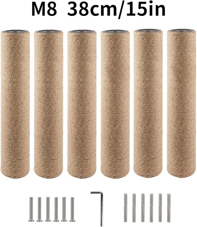 BNOSDM 15" x 2.75" M8 6 Pack Cat Tree Scratching Post Replacement Parts for Indoor Cats Tower Rope Scratch Poles Refill Sisal Pole Part for Refurbishment Accessories Spare Green - PAWPICO