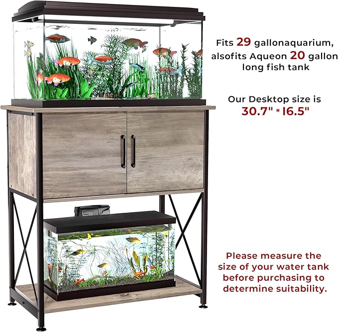 20-29 Gallon Aquarium Stand Metal Frame Fish Tank Stand with Cabinet Storage, for 20 Gallon Long Aquarium,30.7" L*16.5" W Tabletop,330LBS Capacity Grey PG01YGZ Herture
