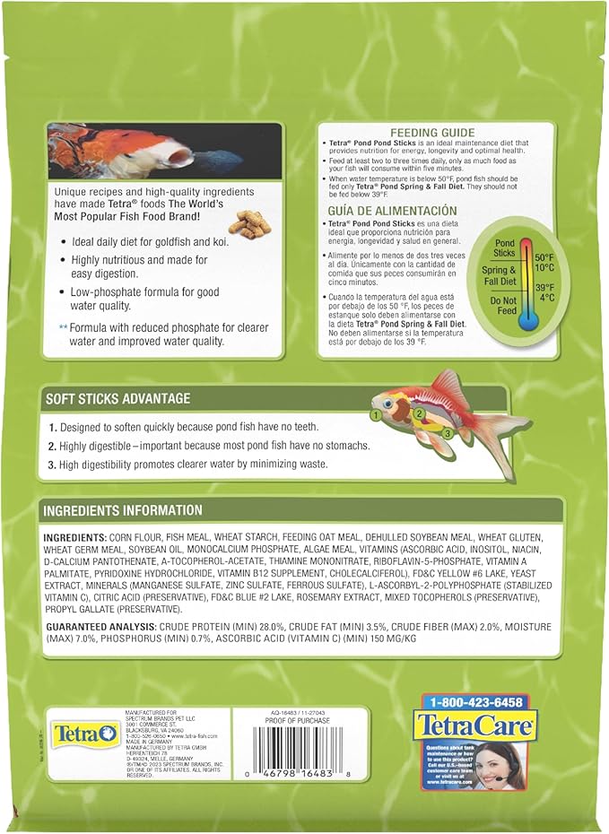 TetraPond Pond Sticks, Pond Fish Food, for Goldfish and Koi, 1.72 Pounds Tetra