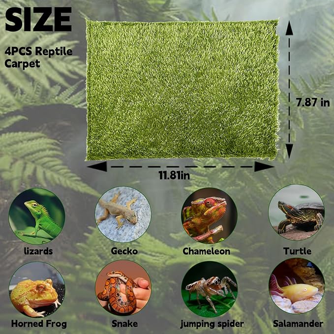 kathson 4pcs Reptile Carpet Terrarium Liner Tortoise Bedding Reptile Substrate Liner Mat Pet Cage Mats Supplies for Lizard Snake Bearded Dragon Gecko Chameleon Turtle Iguana (11.81 X 7.87 in) kathson