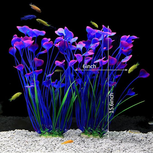 JIH Plastic Plants for Aquarium,Tall Artificial Plants for Fish Tank Decor 15.6 Inch (2 Pcs) (Purple) JIH