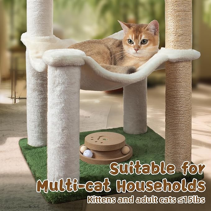 Cat Scratching Post 30 Inches Small Cat Tree Tower with Two Cat Hammock, Double Cat Hammock with Cat Toy Wooden Interactive, Cat Condo for Kitten and Adults Cat - PAWPICO