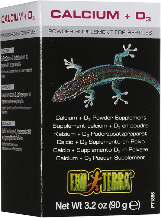 Exo Terra Calcium + D3 Powder: Ultra-fine, Phosphorus Free Formula Boosts Bone Health & Calcium Absorption Ideal for Insects, Fruits & Veggies 3.2 oz. ExoTerra
