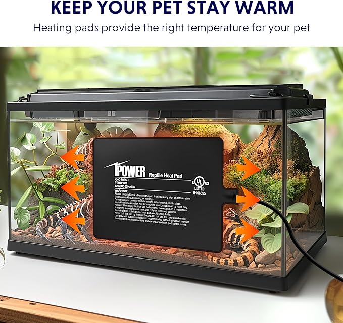 iPower Reptile Heat Pad 6X8 Inch 8W Under Tank Terrarium Warmer Heating Mat for Turtle, Lizard, Frog, Snake, Reptile, and Other Small Animals iPower