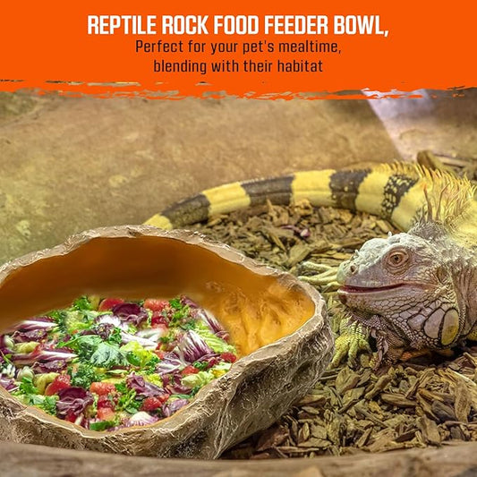 Reptile Water Dish,Resin Reptile Rock Food Feeder Bowl, Water and Food Bowl, Terrarium Decor for Leopard Gecko, Lizard,Spider, Turtle,Scorpion, Chameleon, Hermit Crabs (Small, Yellow) Freshinsects