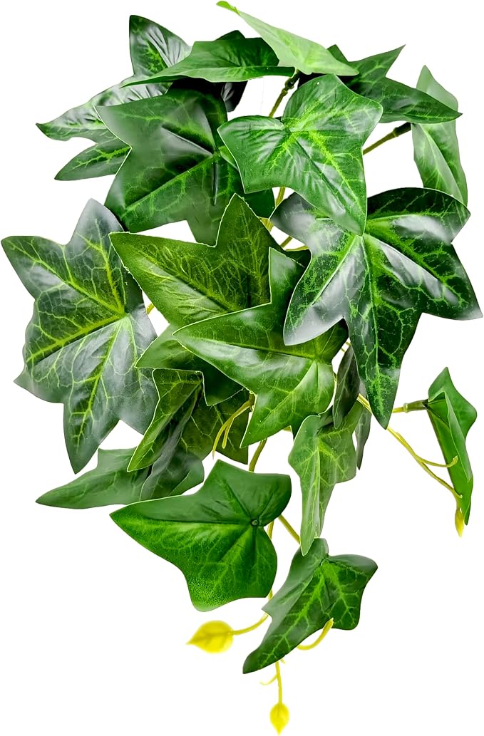 Woyrise Reptile Plants for Terrarium, Artificial Hanging Plants with Suction Cups, Amphibian Tank Habitat Decor Plastic Plant for Bearded Dragons Lizards Snake Geckos Frogs - 2Pack Green Ivy Woyrise