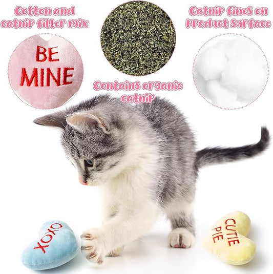 MALLMALL6 5Pcs Valentine’s Day Conversation Heart Catnip Toys Gift for Cat, Indoor Cat Chew Bite Kick Plush Candy Catmint Pet Toys for Cat Lover Gifts, Cute Interactive Cat Toy with for Pet Presents - PAWPICO