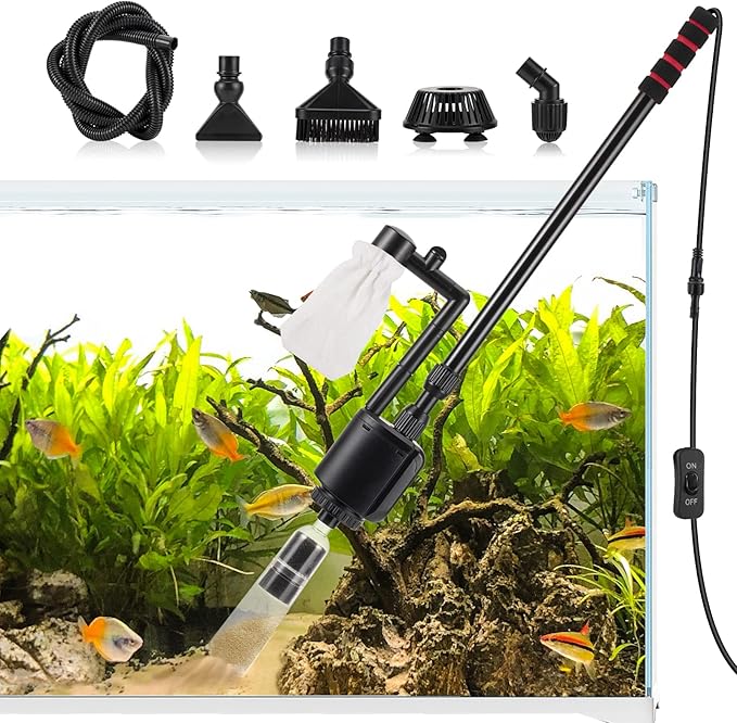 AQQA Aquarium Gravel Cleaner, 6-in-1 Electric Fish Tanks Gravel Vacuum Cleaner Set for Remove Dirt, Change Water, Wash Sand, Water Shower, Water Circulation (20W, 320GPH) AQQA