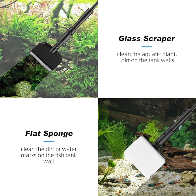 hygger Small Fish Tank Cleaner, Aquarium Cleaning Tools Kit with Handle, Seaweed Scraper, Fishing Net, Sponge Brush,Wall Brush (S) hygger