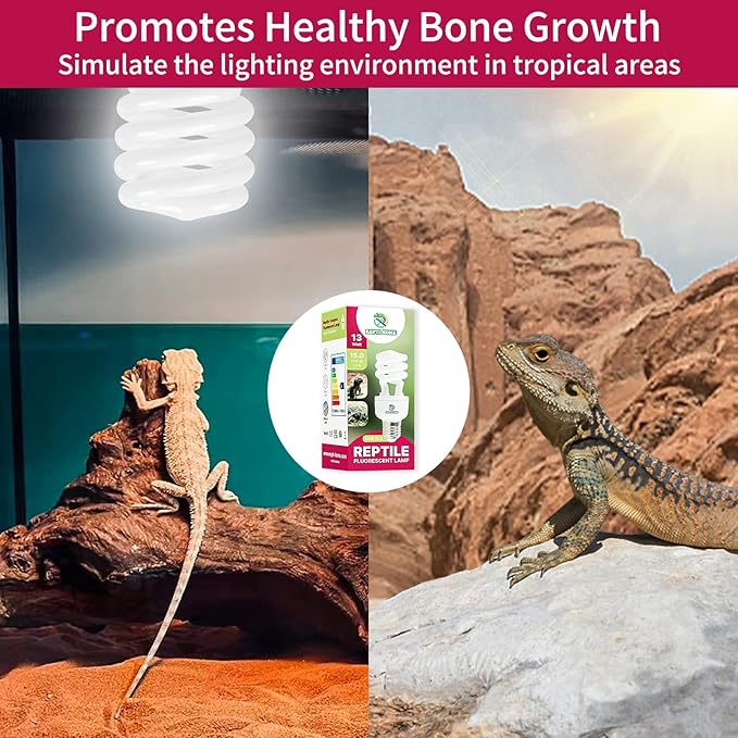 UVB Reptile Light 15.0, 13W Intense UVA UVB Bulb for Reptiles, Terrarium Compact Fluorescent Lamp, Reptile UVB Light Bulb for Desert Reptiles & Amphibians REPTIHOME