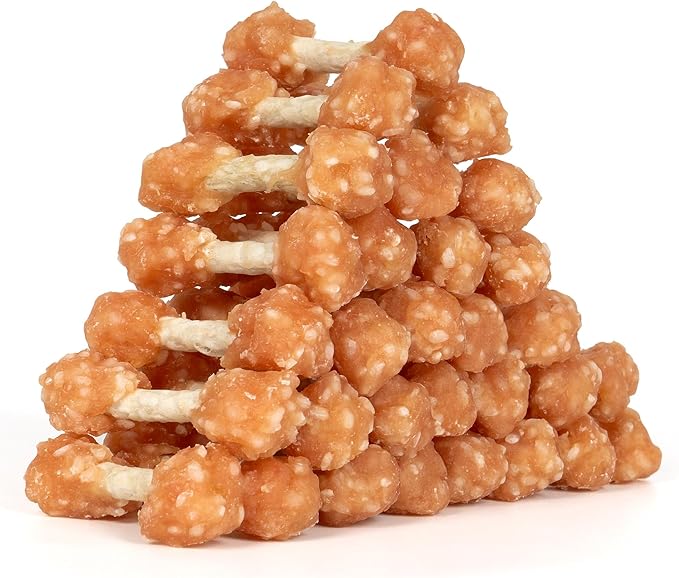 MON2SUN Dog Treats, 16oz Mini Rawhide Dog Chews, Chicken Dumbbells with Rice for Small Dogs & Toy Breed, Crunchy and Healthy (2.5 Inch 30 Count) - PAWPICO