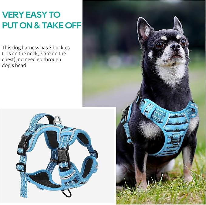 Timos Dog Harness for Small Dogs No Pull,Front Clip Dog Walking Harness with Reflective Adjustable Soft Padded Vest and Easy Control Handle,No-Choke Pet Harness with 2 Metal Rings,Morning,S Timos