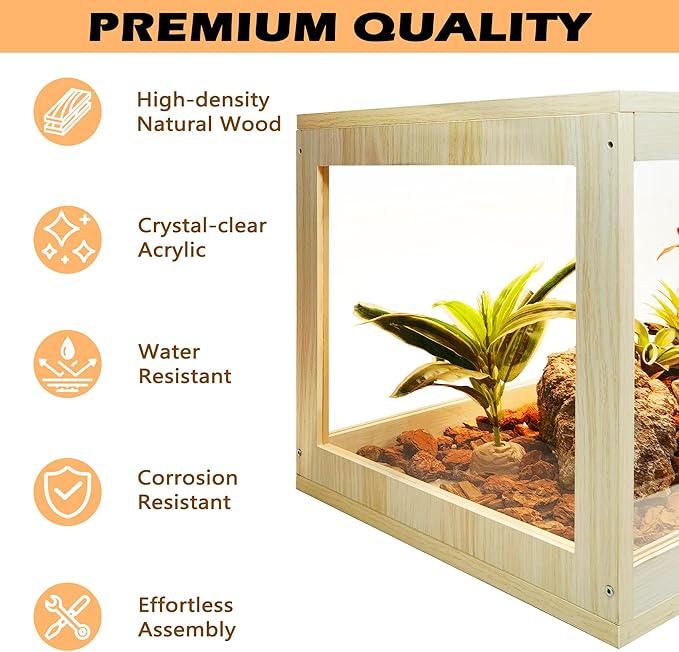 63 Gallon Terrarium, Reptile Habitat, Durable Quality, Suitable for All Types of Reptile, Hamsters, Snakes, 40“ Wide, Oak Color PROLEE