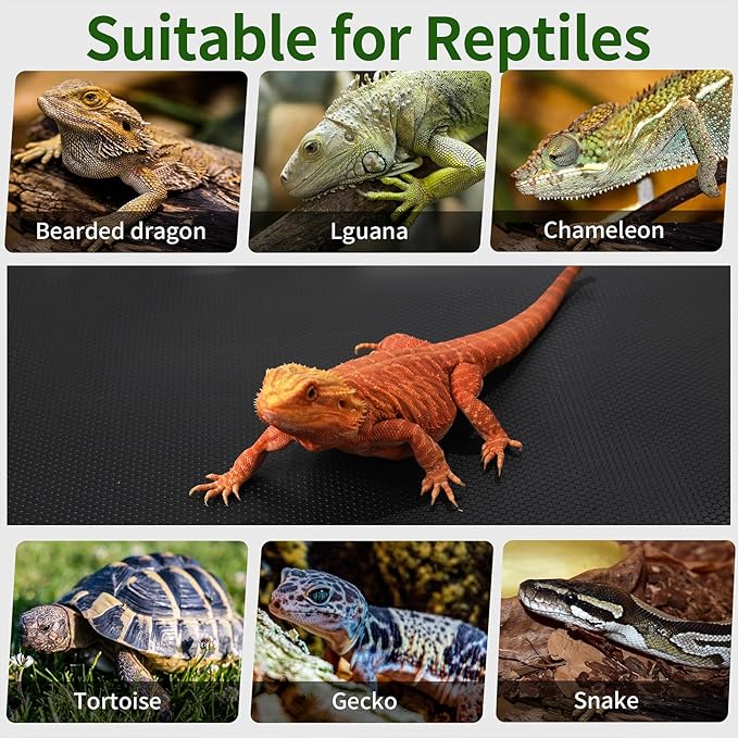 Bearded Dragon Tank Accessories, Reptile Mat, Reptile Terrarium Substrate Liner for Leopard Gecko, Lizard, Snake, Tortoise, Iguana Non-Adhesive Reptile Flooring (18"x36" Black) zunzingy