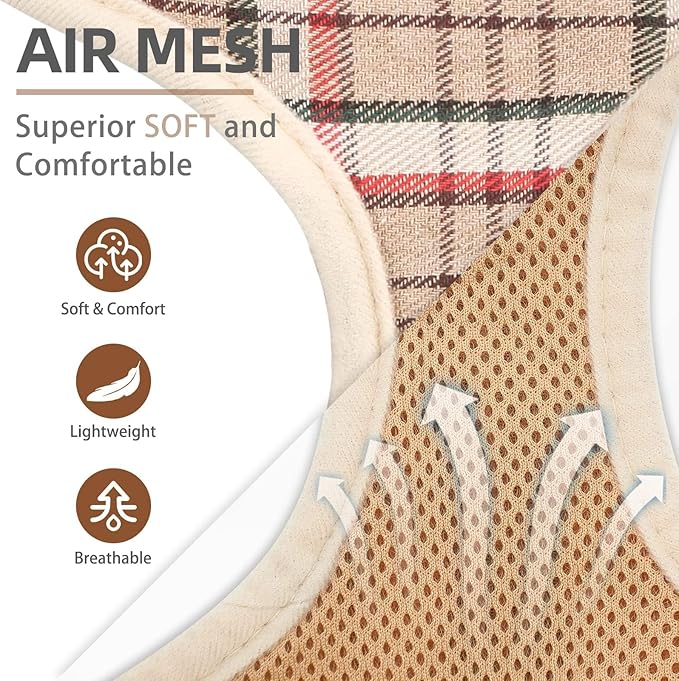 PUPTECK Soft Mesh Dog Harness and Leash Set Pet Puppy Cat Comfort Padded Vest No Pull Harnesses, Khaki, XS PUPTECK