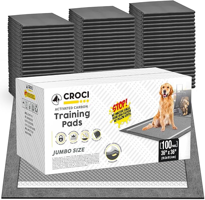 CROCI Puppy Pads 100 Count 36"x36" Jumbo Size Charcoal Pee Pads for Dogs, Super Absorbent Up to 11 Cups with 6-Layer Leak-Proof & Quick Dry Design Dog Pads 100 Pack, Disposable - PAWPICO
