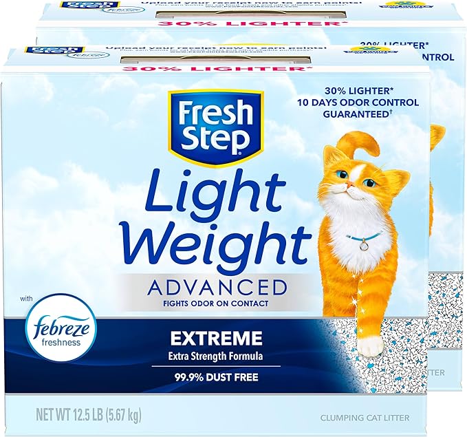 Fresh Step Light Weight Advanced Extreme Cat Litter With Febreze Freshness, Extra Strength Formula Clumping Litter With Guaranteed Odor Control, 25 lbs. (2 x 12.5 lb. Box) - PAWPICO