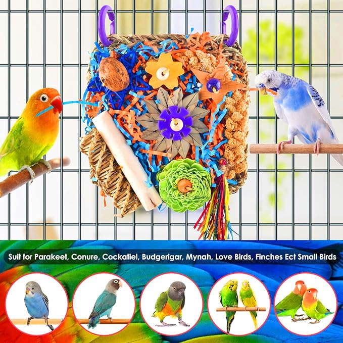 KATUMO Bird Toys, Parakeet Toys Cockatiel Foraging Toys Conure Shredder Toys for Parakeet Cockatiel Conure Lovebird Budgie Bird Cage Toys KATUMO
