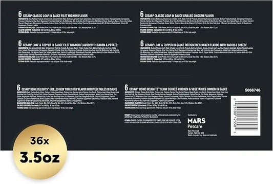 CESAR Adult Wet Dog Food Steak and Chicken Lovers Variety Pack with Real Meat or Real Chicken, (36) 3.5 oz. Easy Peel Trays - PAWPICO