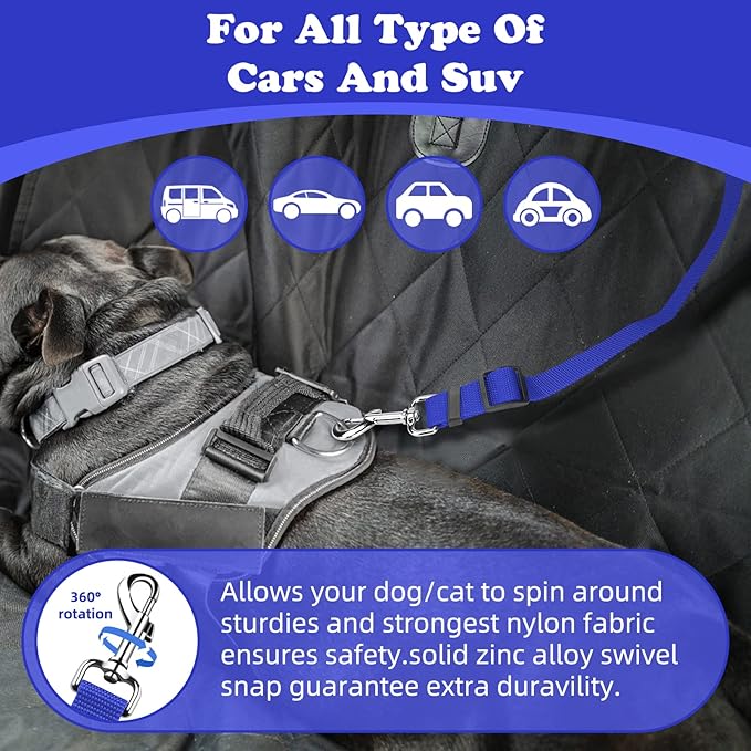BWOGUE 2 Packs Dog Cat Safety Seat Belt Strap Car Headrest Restraint Adjustable Nylon Fabric Dog Restraints Vehicle Seatbelts Harness Dark Blue BWOGUEPetHome
