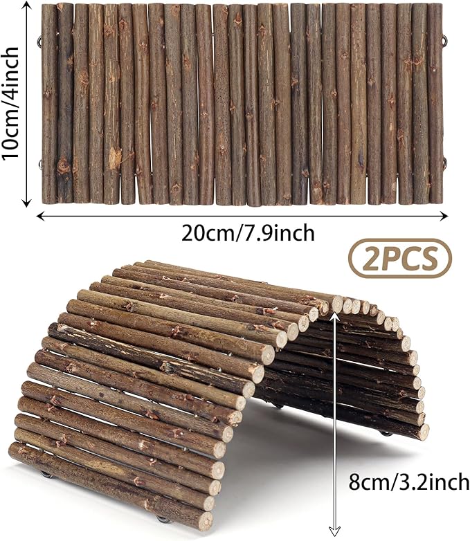 2PCS Reptile Hideout Hermit Crab Bendable Wooden Bridge, Wooden Hermit Crab Hideout Climbing Toys, Reptile Tank Habitat Decor Wooden Hiding Hut for Hermit Crab Lizards Mouse Spiders QUOZUO