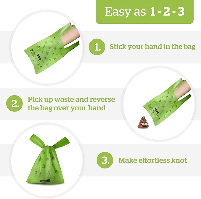 Pogi's Compostable Dog Poop Bags with Handles - 250 Doggie Poop Bags with Easy-Tie Handles - Leak-Proof Dog Waste Bags, Plant-Based, ASTM D6400, EN 13432 Certified Extra Large Poop Bags for Dogs - PAWPICO