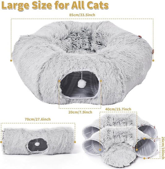 Odoland Cat Tunnels for Indoor Kitten Fluffy Cat Bed and Cat Cave Tunnels with 20 Cat Toys, Kittens Donut Tunnel and Variety Kitten Toy Set for Kitten/Puppy/Rabbit - PAWPICO