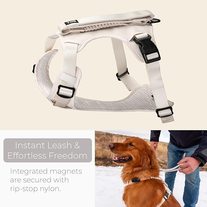 TUG Grab Dog Harness | Integrated Traffic Leash Magnetically Attached for Quick Control (XL/Cream) TUG