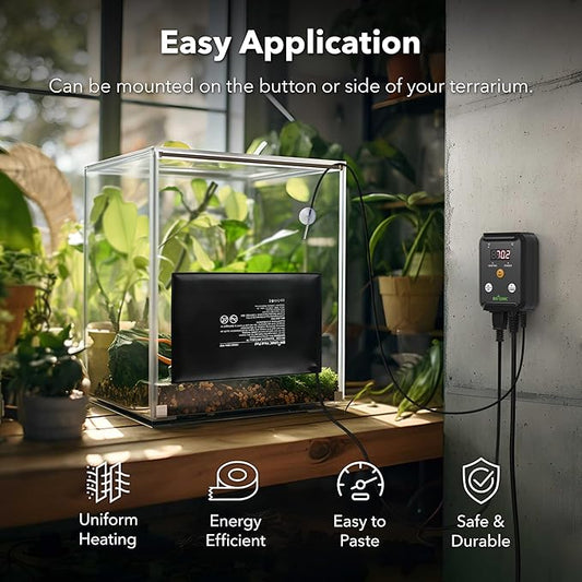 BN-LINK Durable Reptile Heating Pad 8" X 12" with Digital Thermostat Under Tank Heater Terrarium Warmer Combo Set for Turtles, Lizards, Frogs, and Other Reptiles BN-LINK